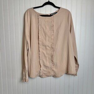 Allegra K Pink Ruffle Long Sleeve Lightweight Top  N36